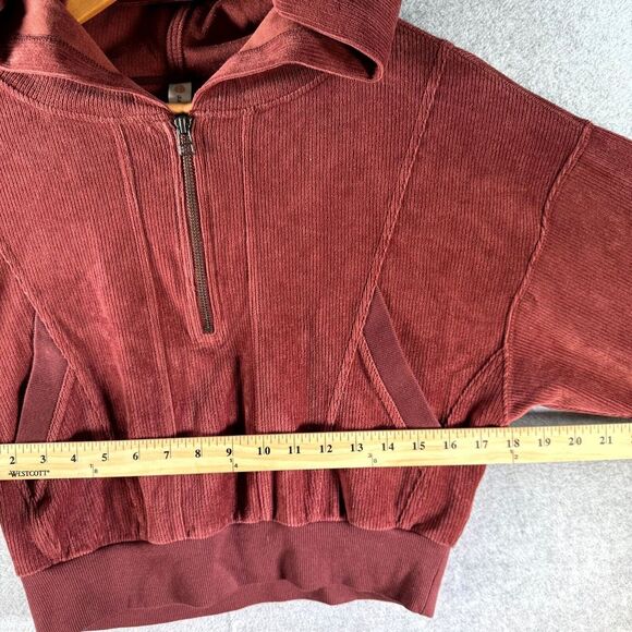 Daily Practice‎ by Anthropologie Cropped Hoodie Women's Small Maroon Corduroy - Picture 3 of 8